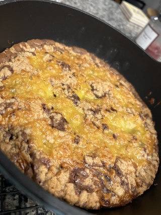 cookie brownie with custard